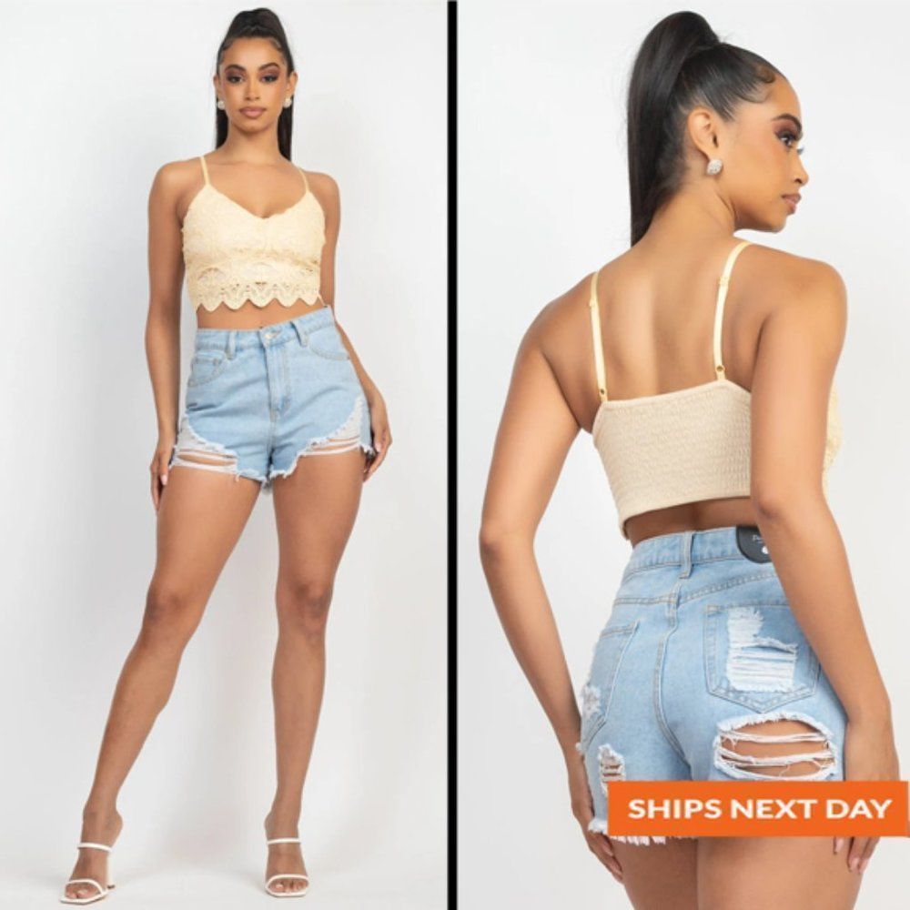 Embroidered Scalloped Hem Lace Top